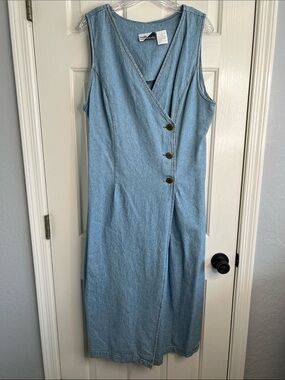 Vintage Denim button wrap midi dress size 16 Sunshine Starshine 100% cotton